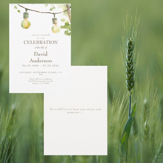 Greenery & Lights Celebration of Life Invitation
