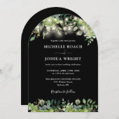 Greenery Lights Monogram Zwart-wit bruiloft Kaart (Voorkant / Achterkant)
