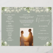 Greenery Lights Sage Green Trifold Wedding Program Flyer (Voorkant)