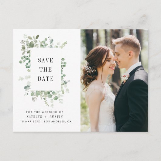 Greenery lijst belettering bruiloft save the date briefkaart (Voorkant)