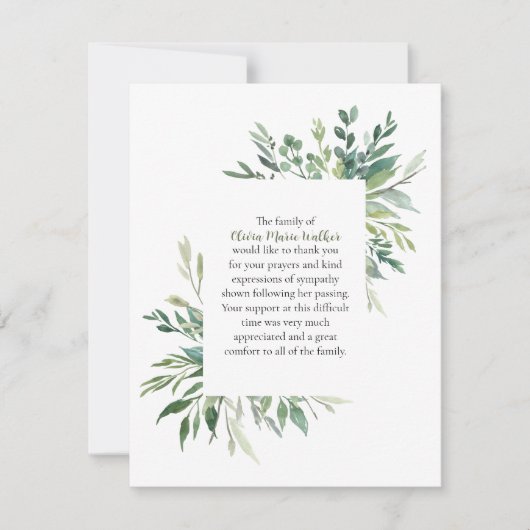 Greenery Lijst Funeral Script Dank u Noteer Kaart (Voorkant)