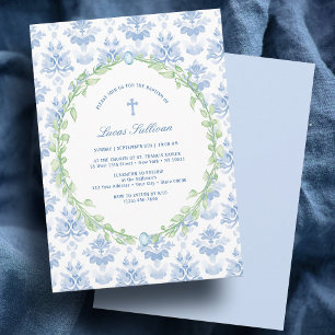Greenery Lijst Wit Blauw Doopsel Kaart