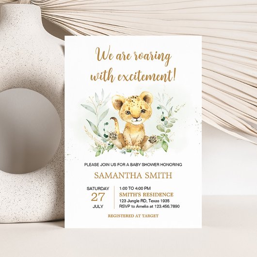 Greenery Lion Baby shower Kaart