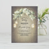 Greenery Mason Jar Lights Rustiek Baby shower Kaart (Staand voorkant)