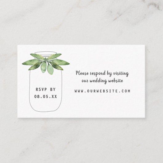 Greenery Mason Jar rsvp internetkaart Informatiekaartje (Voorkant)