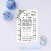 Greenery Matcha Guess Who Bridal Shower Game Card Flyer (Enkel)