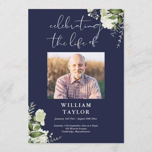 Greenery Memorial Funeral Navy Order Of Service Programma (Voorkant)