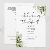 Greenery Memorial Funeral Order Of Service  Programma (Voorkant / Achterkant)