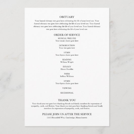 Greenery Memorial Funeral Order of Service Programma (Achterkant)