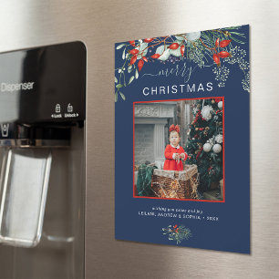 Greenery Merry kerstfoto Navy Blue Holiday