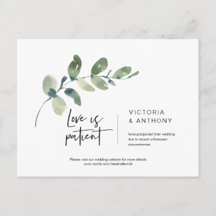Greenery Minimal, Love is Patient, Wed Postponed Briefkaart