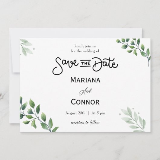 Greenery Minimal Save the Date Uitnodiging (Voorkant)