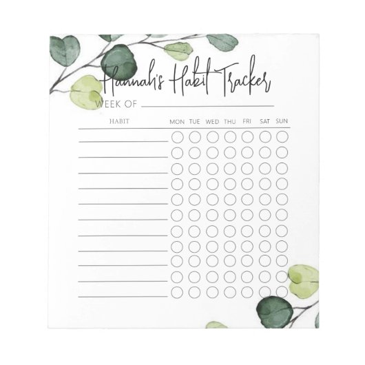 Greenery Minimal Script Habit Tracker Blocnote (Voorkant)