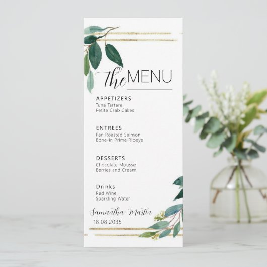 Greenery Minimal Script Wedding Menu (Staand voorkant)