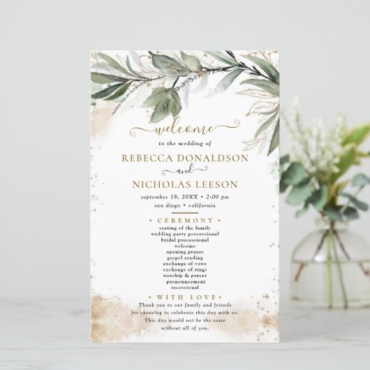 Greenery minimal Wedding Programme (Staand voorkant)