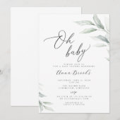 Greenery minimalist Oh Baby baby shower Kaart (Voorkant / Achterkant)