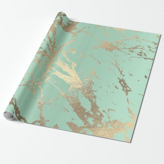 Greenery Mint Pastel Gold Marble Shiny Abstract Cadeaupapier (Uitgerold)