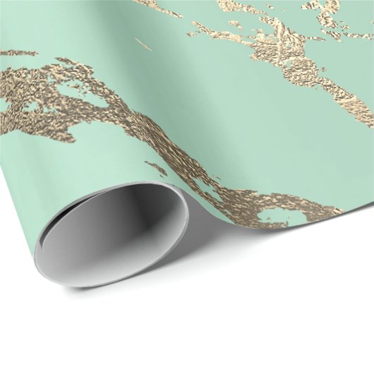 Greenery Mint Pastel Gold Marble Shiny Abstract Cadeaupapier (Rol Hoek)