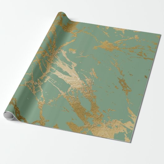 Greenery Mint Sage Gold Marble Shiny Glam Cadeaupapier (Uitgerold)