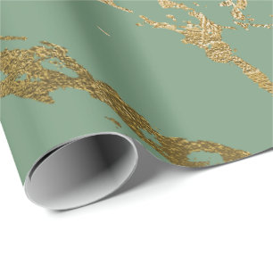 Greenery Mint Sage Gold Marble Shiny Glam Cadeaupapier