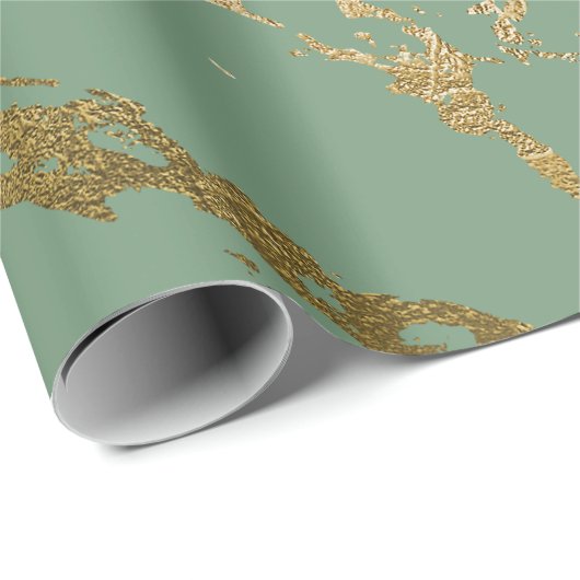 Greenery Mint Sage Gold Marble Shiny Glam Cadeaupapier (Rol Hoek)
