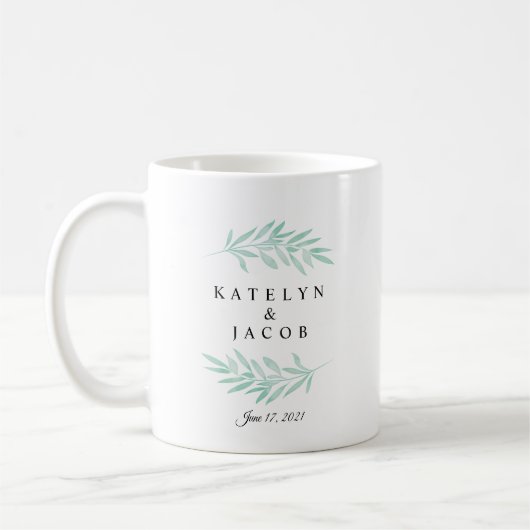 Greenery Mint Waterverf Wedding Custom Koffiemok (Links)