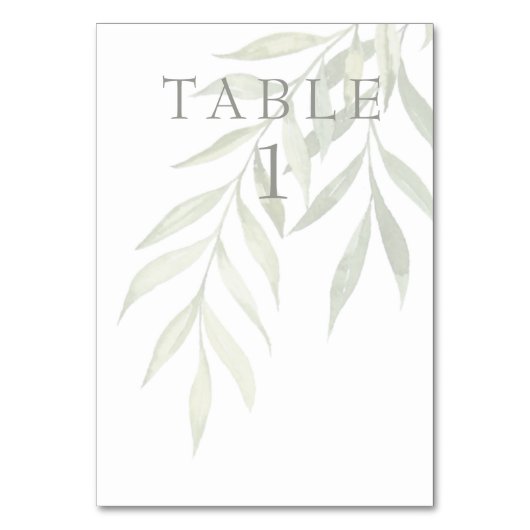Greenery Modern Light Sage Table Number Kaart (Voorkant)