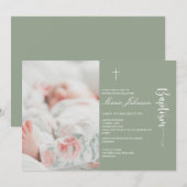 Greenery modern Photo Baptism invitation (Devant / Derrière)