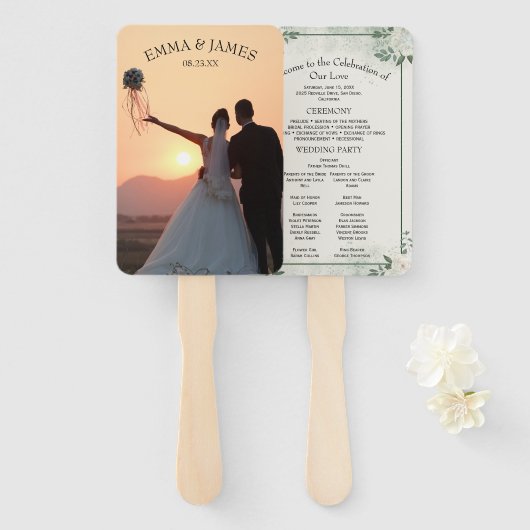 Greenery Modern Wedding Program Uitnodiging Handwaaier (Voorkant en achterkant)