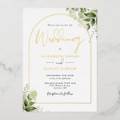 Greenery Monogram Elegant Script Wedding Gold Arch Folie Uitnodiging (Voorkant)