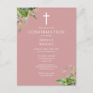 Greenery Monogram Roze Bevestiging Uitnodiging