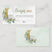 Greenery Moon Cute Elephant Neutral Diaper Raffle Informatiekaartje (Voorkant / Achterkant)