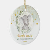 Greenery Moon & Star Elephant Baby 1e Kerstmis Keramisch Ornament (Rechts)