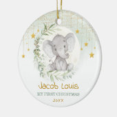 Greenery Moon & Star Elephant Baby 1e Kerstmis Keramisch Ornament (Links)