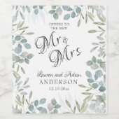 Greenery Mr & Mrs Script Waterverf Wijn Etiket (Enkel label)