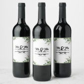 Greenery Mr & Mrs Wedding Wine Label Wijn Etiket (Flessen)