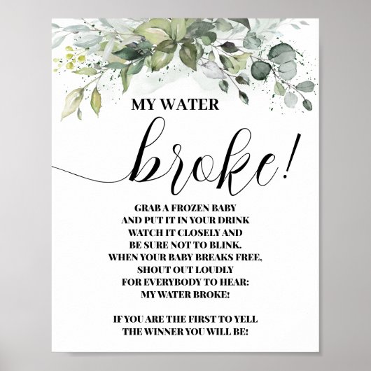 Greenery My Water Broke Baby shower Sign Poster (Voorkant)