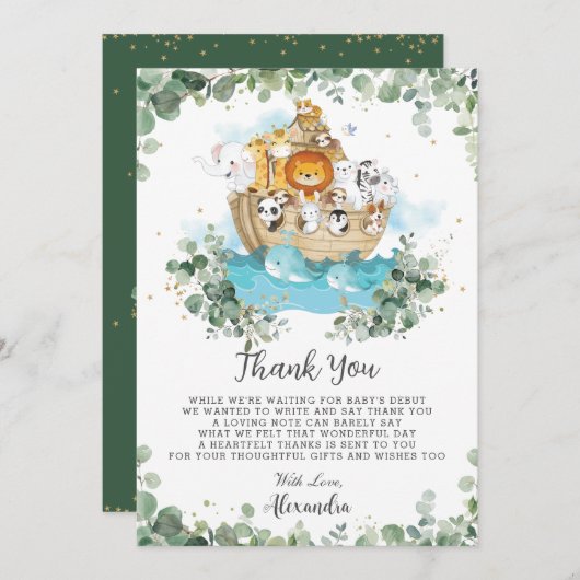 Greenery Noah's Ark Gender Neutral Baby shower Bedankkaart (Voorkant / Achterkant)