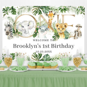 Greenery Oerwoud Animals 1st Birthday ONE Welkom Spandoek