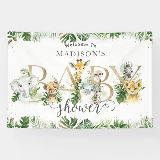 Greenery Oerwoud Animals Baby shower Welkom Spandoek (Horizontaal)