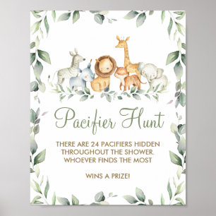 Greenery Oerwoud Animals Shower Pacifier Hunt Game Poster