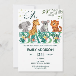 Greenery Oerwoud Safari Animals Oh Baby shower Kaart