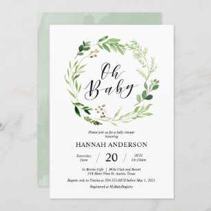 Greenery Oh Baby shower Modern Script Kaart