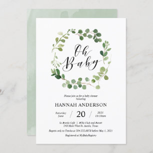 Greenery Oh Baby shower Modern Script Kaart