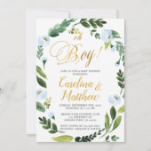Greenery Oh Boy Baby shower Invitation Gold Kaart (Voorkant)