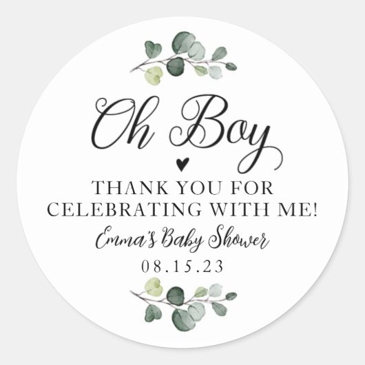 Greenery Oh Boy Baby shower Sticker (Voorkant)
