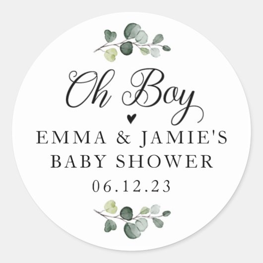 Greenery Oh Boy Baby shower Sticker (Voorkant)
