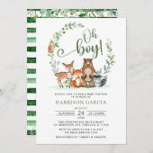 Greenery Oh Boy Woodland Animals Baby shower Kaart (Voorkant / Achterkant)