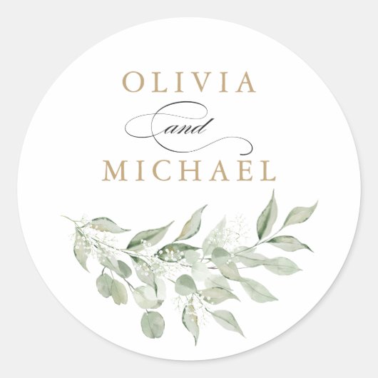 Greenery Olive Branch Baby's Breath Envelope Ronde Sticker (Voorkant)