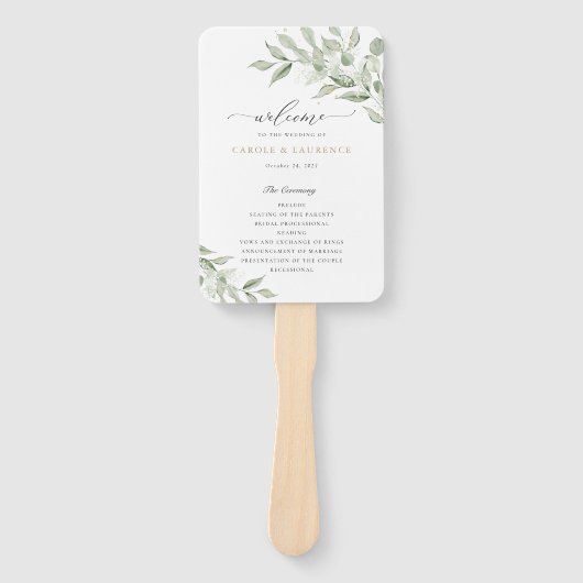 Greenery Olive Branch Babys Breath Wedding Program Handwaaier (Voorkant)